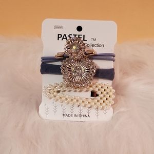 PEARLS AND RHINESTONES HAIR 3 PIECE SCROUNCHIE AND CLIP PACK